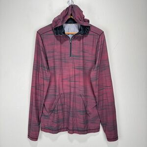 Solfire Quarter Zip Hoodie Pullover Men Large Pink‎ Gray Stretch Hood Wicking